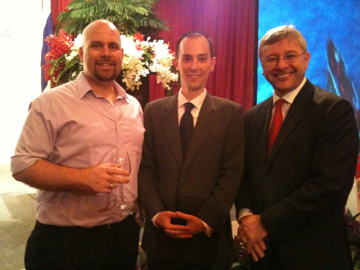 L to R: Greg, Tony, and Ron Hoffmann, Canadian Ambassador to Thailand